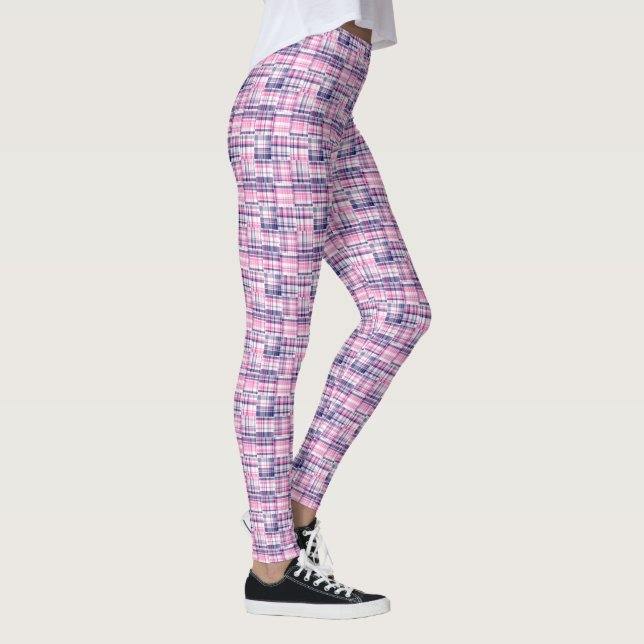 Hot Pink Navy Madras Patchwork Style Kariert Tarta Leggings (Rechts)