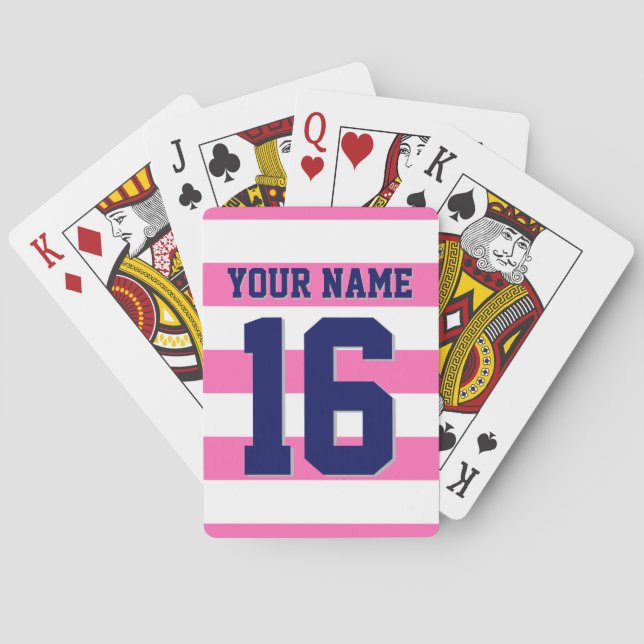 Hot Pink Navy Team Jersey Preppy Strip Spielkarten (Rückseite)