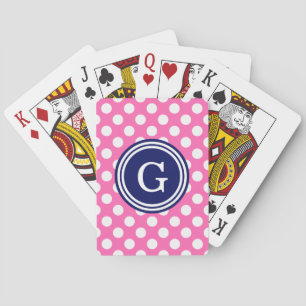 Hot Pink Navy White Polka Punkte 1IR Spielkarten