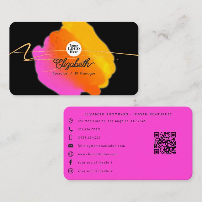 Hot-Pink Neon and Imitats Gold Glitzer Visitenkarte (Vorne/Hinten)