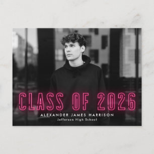Hot Pink Neon Class of 2022 Foto Graduation Party Einladungspostkarte