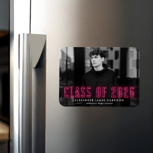 Hot Pink Neon Class of 2025 Foto Abschluss Magnet