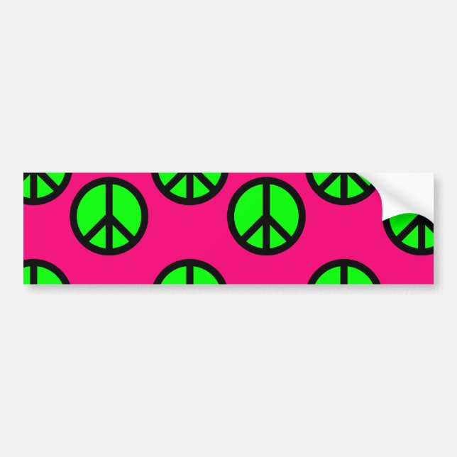 Hot Pink Neon Green Peace Signie Hippie Pattern Autoaufkleber (Vorne)