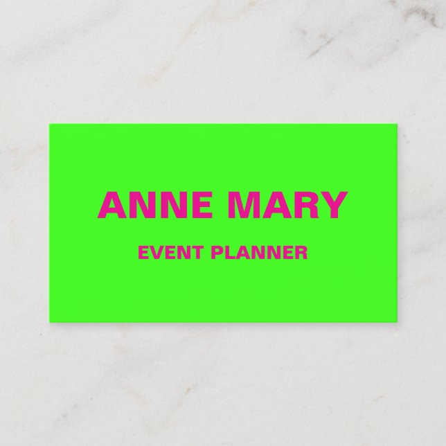 Hot Pink Neon Green Wedding Event Planner farbenfr Visitenkarte (Vorderseite)
