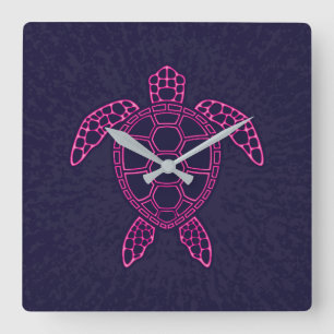 Hot Pink Neon Lava Sea Turtle Design Quadratische Wanduhr