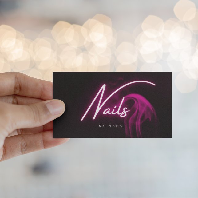 Hot Pink Neon & Smoke Nails Handgeschriebenes Skri Visitenkarte (Von Creator hochgeladen)