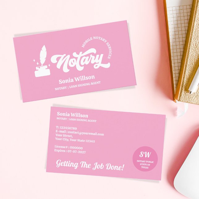 Hot Pink Notary Loan Signing Agent Calligraphy Visitenkarte (Von Creator hochgeladen)