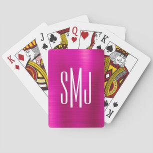 Hot Pink Ombre Foil Three Letter Monogram Spielkarten