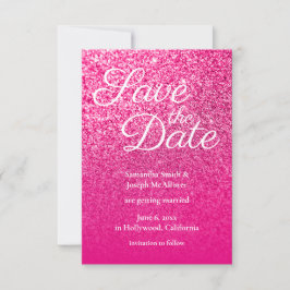 Hot Pink Ombre Glitzer Save the Date Einladung