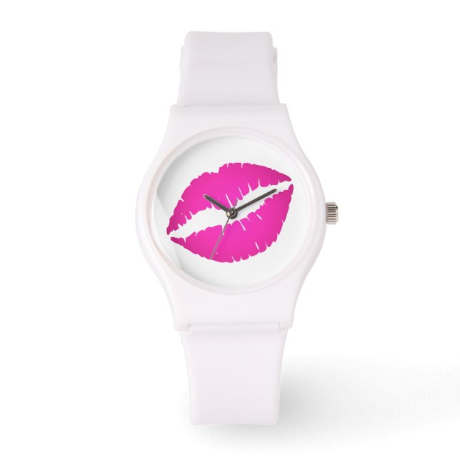 Hot Pink Ombre Lipstick Kiss Armbanduhr (Vorderseite)