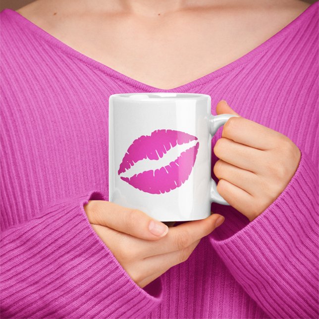 Hot Pink Ombre Lipstick Kiss Kaffeetasse (Hot Pink Ombre Lipstick Kiss Print Coffee Mug)