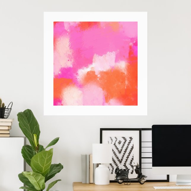 Hot Pink Orange Abstract  Poster (Heimbüro)