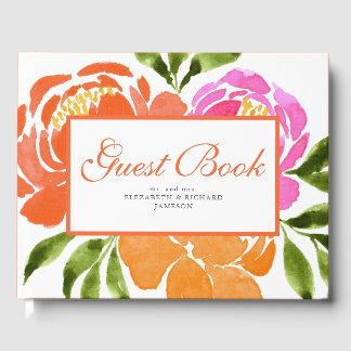 Hot Pink Orange Blumensommer Hochzeit Gästebuch