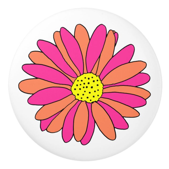 Hot Pink Orange Daisy Keramikknauf (Vorderseite)