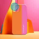 Hot Pink Orange Elegant Modern Minimal Design Name iPhone 15 Hülle<br><div class="desc">A simple,  striking design with 2 colors and a stripe. A fun color block to add your name or any text. 
You can add a name,  monogram or other custom text. If you need to move the art around,  click on the customize button to make changes.</div>