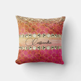 Hot Pink Orange Glittery Diamant Blend Kissen