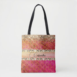 Hot Pink Orange Glittery Diamant Blende Tote Beute Tasche