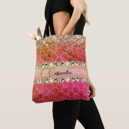 Hot Pink Orange Glittery Diamant Blende Tote Beute Tasche