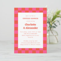 Hot Pink Orange Retro Checkerboard Paare Dusche