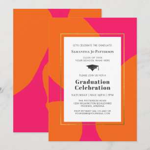 Hot Pink Orange Trendy Graduation Party Einladung