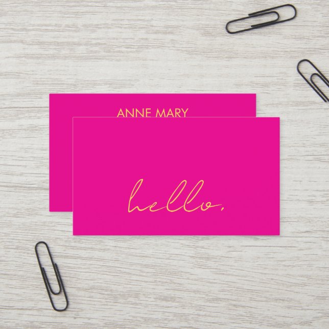 Hot Pink Orange Yellow Hello Script Typografie Visitenkarte (Vorderseite/Rückseite Beispiel)
