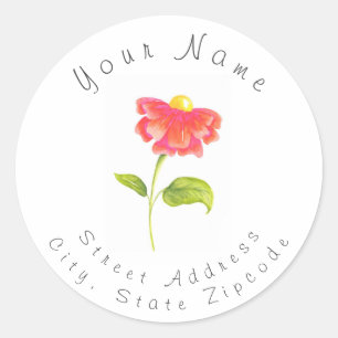 "Hot Pink Orange Zinnia"-Adressetikett Runder Aufkleber