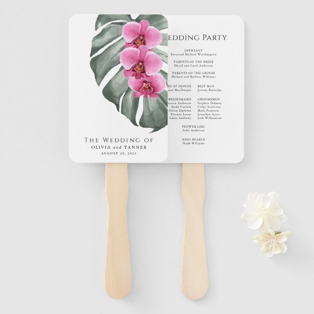 Hot Pink Orchids Tropical Floral Wedding Fächer (Vorne und Hinten)
