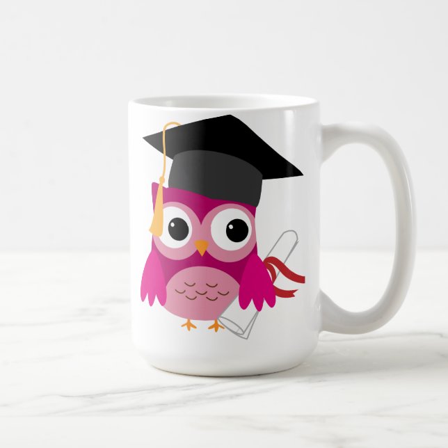 Hot Pink Owl mit Diploma Abschluss Tasse (Rechts)