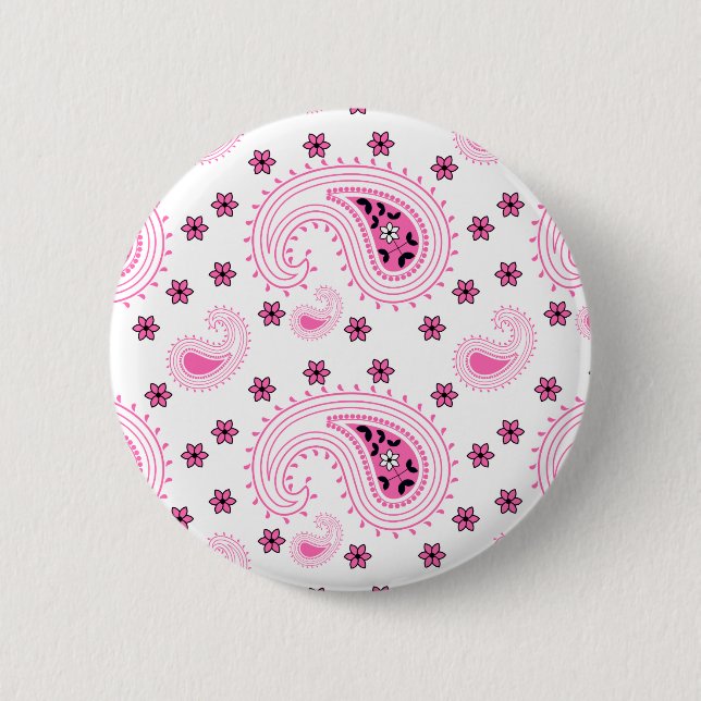 Hot Pink Paisley and Flowers Pattern Button (Vorderseite)