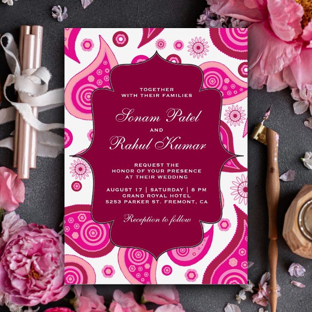 Hot Pink Paisley Pattern Indian Wedding Einladung (Von Creator hochgeladen)
