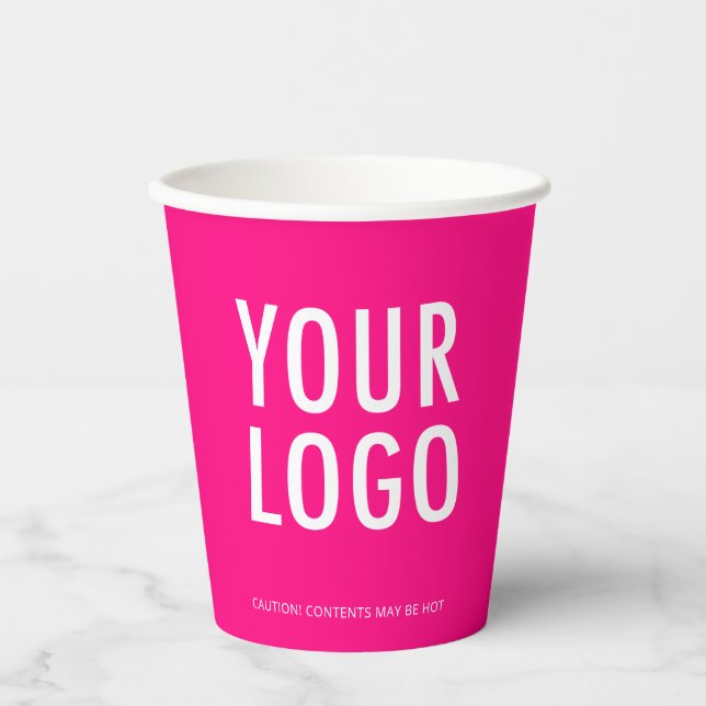 Hot Pink Paper Cups Custom Business Logo 8 oz Pappbecher (Vorderseite)