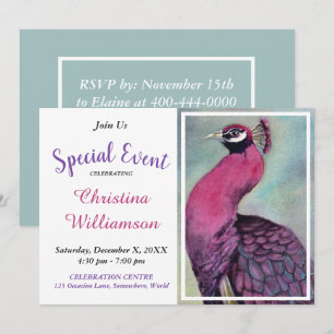 HOT PINK PEACOCK INVITATION DE L'ÉVÉNEMENT DE FÊTE