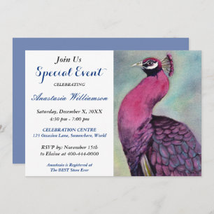 HOT PINK PEACOCK INVITATION DE L'ÉVÉNEMENT DE FÊTE