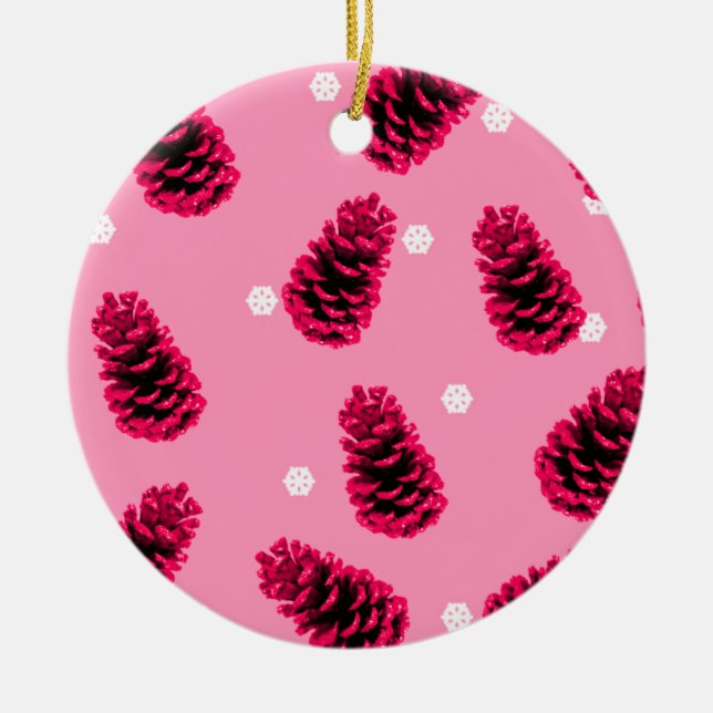 Hot Pink Pine Cones Weihnachts Keramik Ornament (Vorne)
