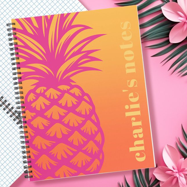Hot pink pineapple orange yellow gradient notizbuch (Hot pink pineapple orange yellow gradient retro notebook)