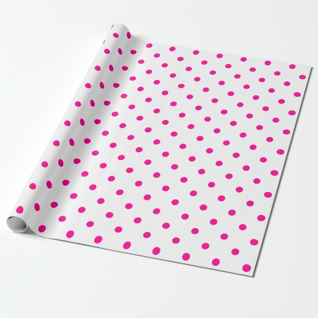 Hot Pink Polka Dot auf weiße große Räume Geschenkpapier (Ungerollt)