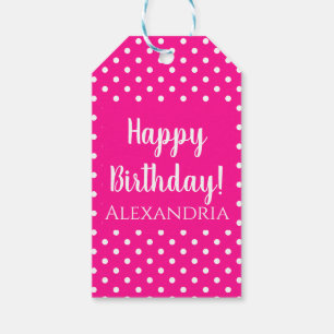 Hot Pink Polka Dot Geburtsname Geschenkanhänger