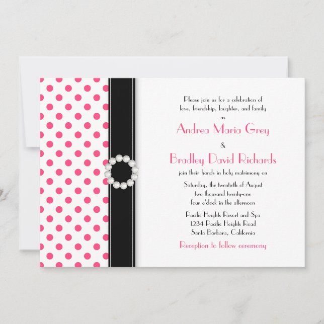 Hot Pink Polka Dot Wedding Einladung (Vorderseite)