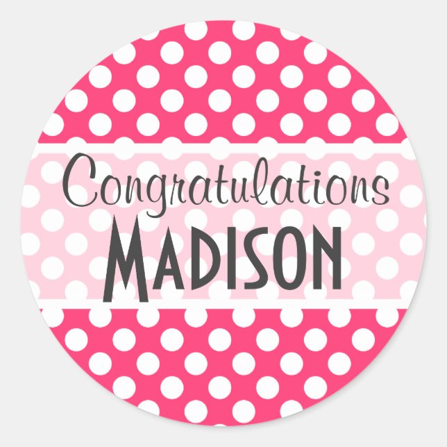 Hot Pink Polka Dots Runder Aufkleber (Vorderseite)