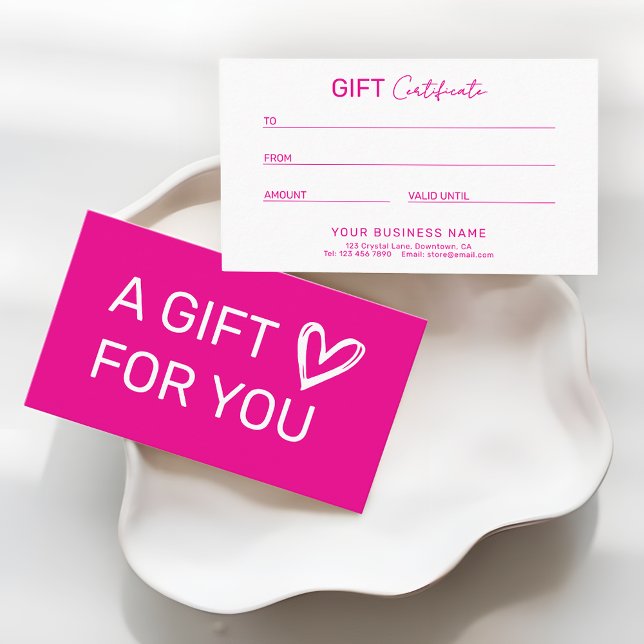 Hot Pink Professional Business Gift Certificate Telefonnummerkarte (Von Creator hochgeladen)