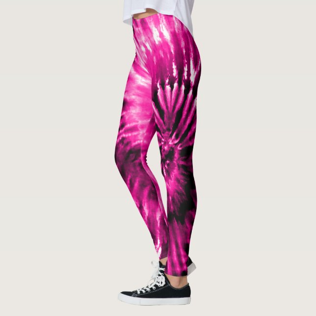 Hot Pink Psychedelic Sternexplosion Gefärbte Krawa Leggings (Links)