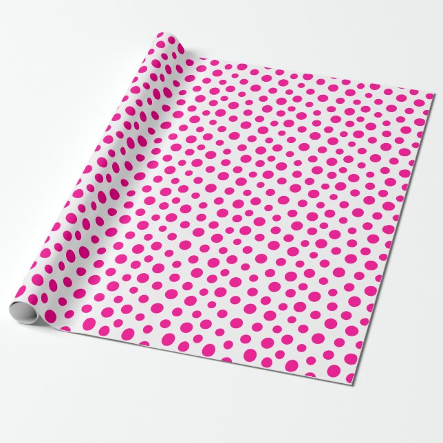 Hot-Pink-Punkte auf weißem Wrapping Paper Geschenkpapier (Ungerollt)