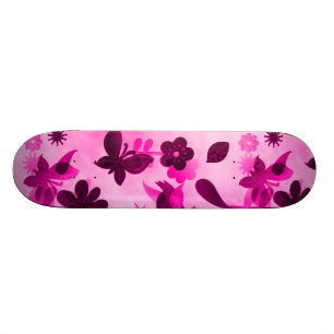 Hot Pink Purple Blumen Vögel Schmetterlinge Blumen Skateboard