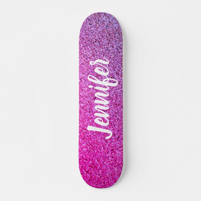 Hot Pink Purple Shadow Glitter Personalized Skateboard (Vorne)