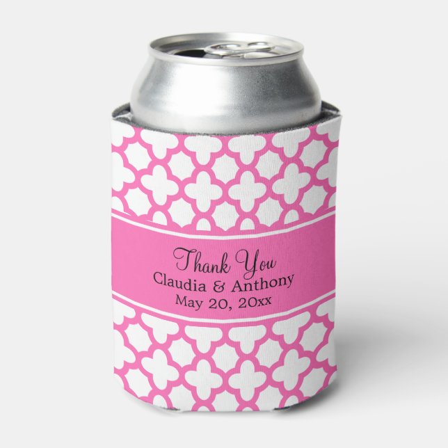 Hot Pink Quatrefoil Muster Hochzeit Vielen Dank Dosenkühler (Kanne Vorderseite)