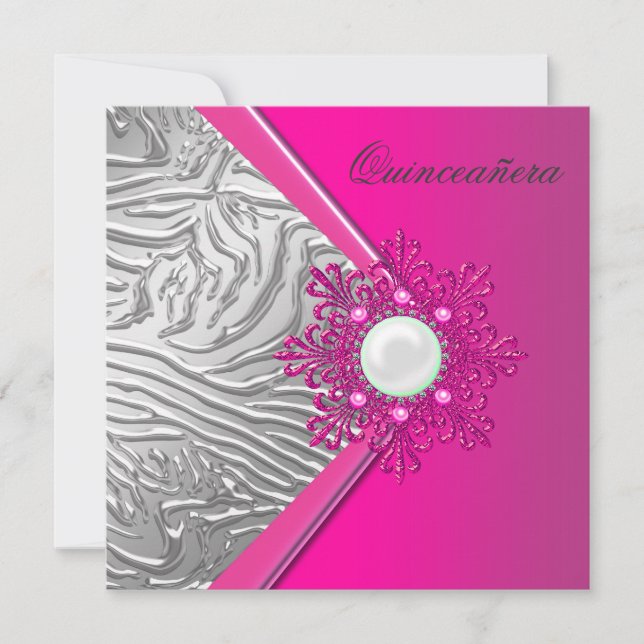 Hot Pink Quinceanera 15. Geburtstagsparty Einladung (Vorderseite)