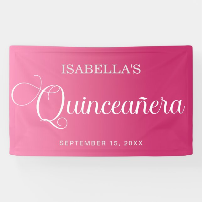 Hot Pink Quinceañera Birthday Elegantes Skript Banner (Horizontal)
