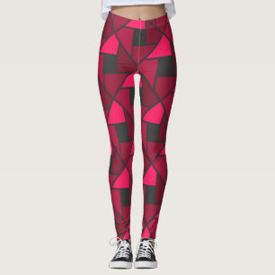 Hot Pink Raspberry Red Geometric Yoga Pants Leggings