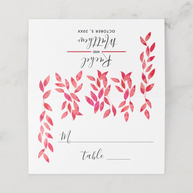 Hot-Pink-Reben und Foliage-Hochzeit Platzkarte (Außenseite Aufgefaltet)