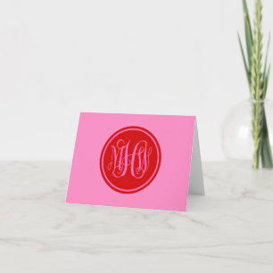 Hot Pink Red 3 Initial Vine Script Monogram DIY BG Dankeskarte